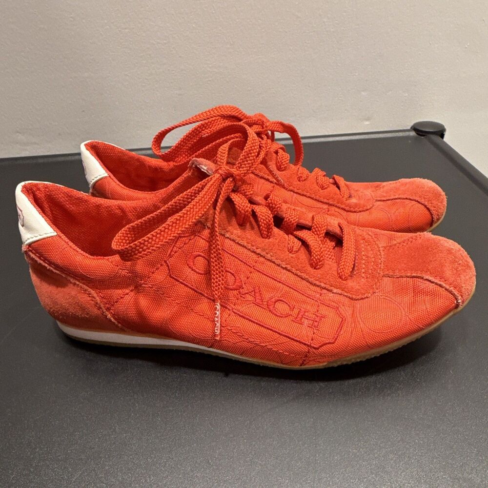 Coach Red & White Monogram Low Top Lace-Up Women’s Sneakers w/ Logo - Picture 2 of 8